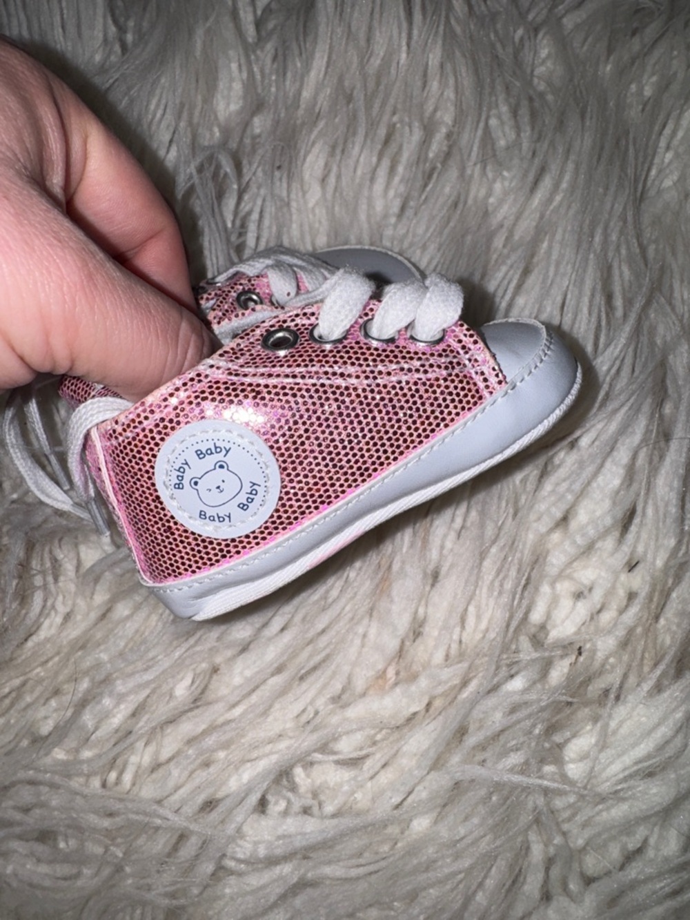 Baby Sequin Lace-Up Walker Shoes in Pink - Baby Baby